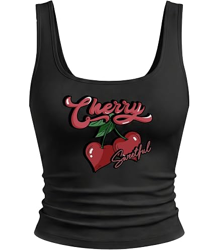 SHENHE Women's Lace Trim Cute Cherry Print Spaghetti Strap Kawaii
